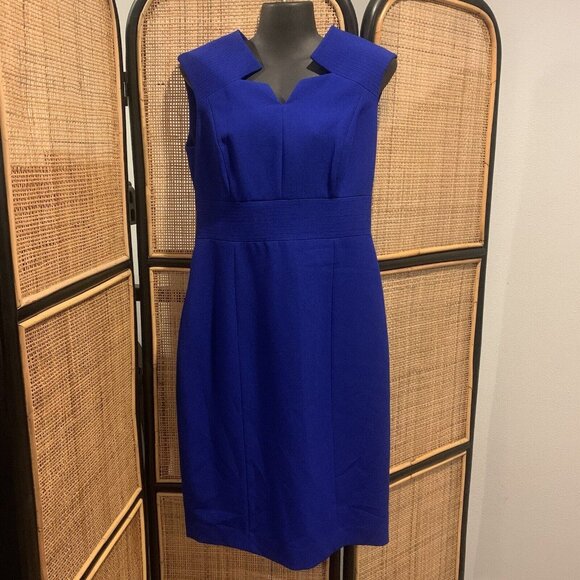 Tahari Dress Blue Cap Sleeves Knee Length Career Dress Size 8 - Picture 1 of 7